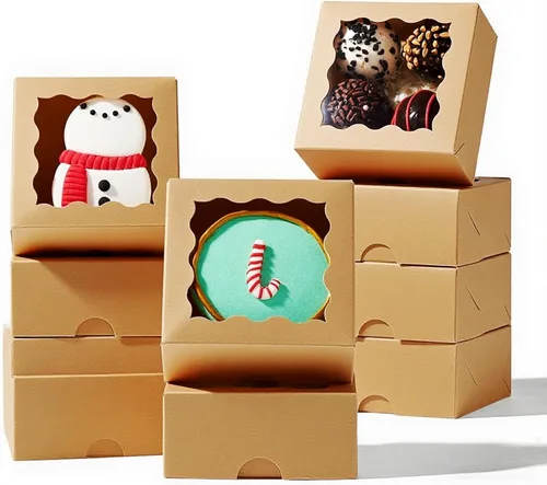 Vista 11 de RomanticBaking 50 cajas de trufas de chocolate para 4 unidades, mini cajas de panadería con ventana para brownie, galletas, jabón, donas, macarrones