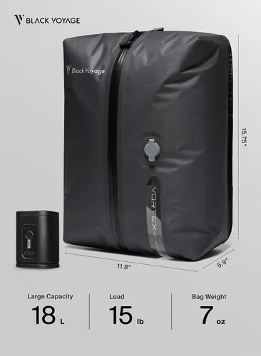 Vista 9 de Black Voyage Bolsa de Viaje Reutilizable de Compresión al Vacío para Maleta de Mano y Mochila, Reciclada IP67 Impermeable Ahorradora de Espacio Gris