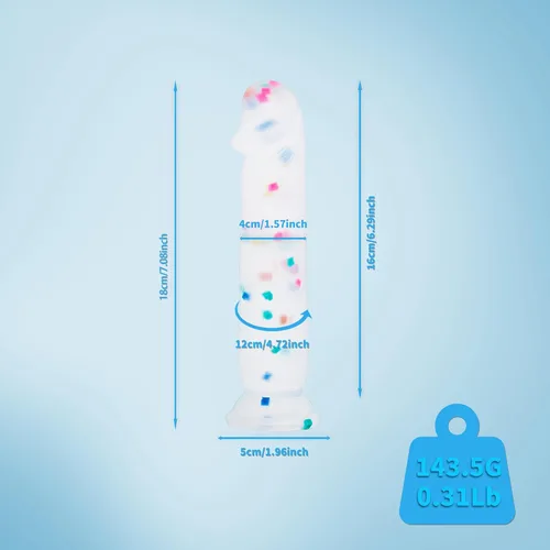 Vista 5 de Dildo realista de silicona de 7 pulgadas Confetti para principiantes con base de ventosa acampanada para uso sin manos, consolador anal