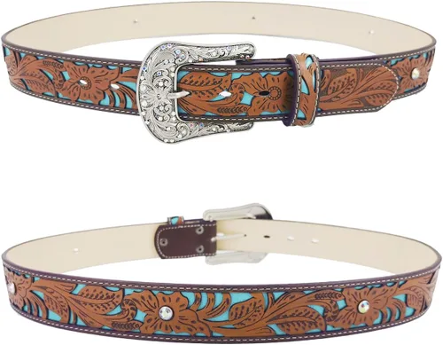 Vista 3 de TOPACC Cinturones occidentales para mujer y hombre Cowboy Country Cinturones con hebillas para jeans pantalones Rodeo