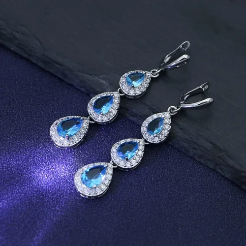 Vista 7 de LMXXVJ Aretes colgantes para mujer, aretes largos de lujo con piedras preciosas, joyería de moda, cumpleaños, aniversario, día de la madre, regalos