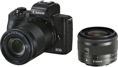 Vista 2 de Canon Cámara sin espejo EOS M50 Mark II con lentes de 0.591-1.772 in y 2.165-7.874 in (negro) (4728C014) + monitor 4K + VideoMic Rode + tarjeta
