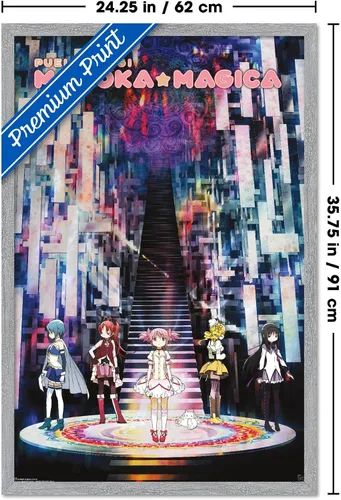Vista 3 de Trends International Puella Magi Madoka Magica Wall Poster, 34L x 22.4W, Gray Framed Version Versión enmarcada gris