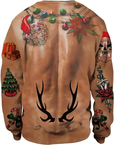 Vista 21 de Sudaderas de Navidad unisex con estampado 3D y cuello redondo, manga larga, suelta, suéter de Navidad