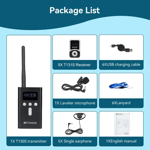 Vista 7 de Retekess T130S T131S Sistema de guía turístico de audio T131S (2ª generación T130), sistema de traducción de iglesia, sonido de alta fidelidad