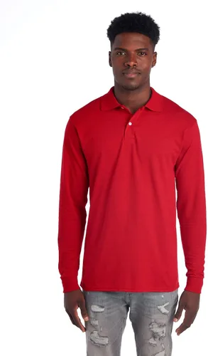 Vista 8 de Jerzees Camisas Polo de Manga Larga para Hombre, Mezcla de Algodón, Cierre de Dos Botones, Ajuste Regular, Tallas S-2x Negro