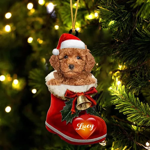 Vista 15 de Adorno de Navidad de perro afgano en bota de Papá Noel, adorno de nombre de perro personalizado, regalo para amante de los perros, decoración