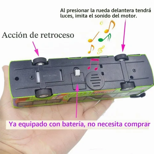 Vista 5 de Ailejia City Bus Toy Die Cast Pull Back Buses Vehículos Mini Coche Diecast Modelo Auto Juguetes Luces y Música (Verde)
