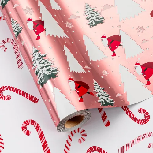 Vista 17 de Homeral Rollo de papel de regalo de Navidad de dinosaurio para niños, dinosaurio negro fresco con decoraciones y letras rojas, envoltura de regalo
