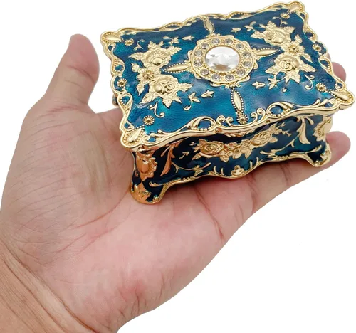 Vista 6 de YGFRSTO Joyero retro decorativo, organizador de joyas, caja de viaje portátil para mujeres, niñas, niños, pequeño organizador de almacenamiento