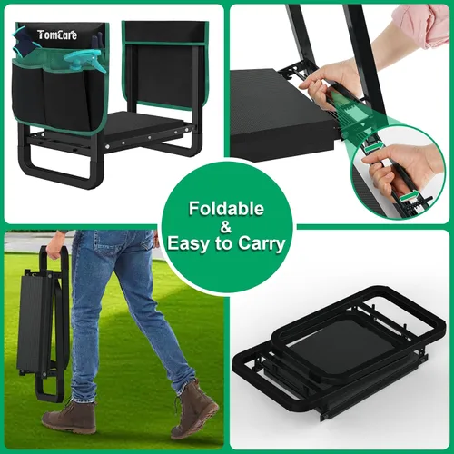 Vista 6 de TomCare Rodillero y asiento de jardín de 11.14 pulgadas más ancho, más grande, suave, con 2 bolsas de herramientas grandes, taburete de jardín