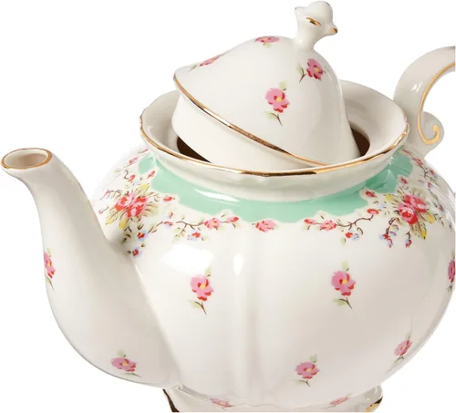 Vista 3 de Gracie China by Coastline Imports Tetera de porcelana rosa vintage Gracie China de 5 tazas verde