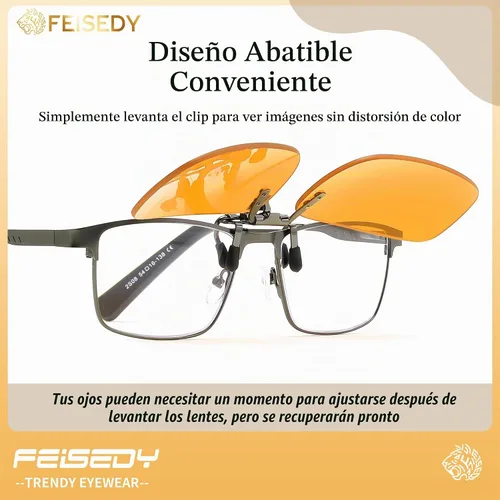 Vista 6 de FEISEDY Clip en gafas de luz azul de una pieza sin montura para mujer y Naranja/Rectangular