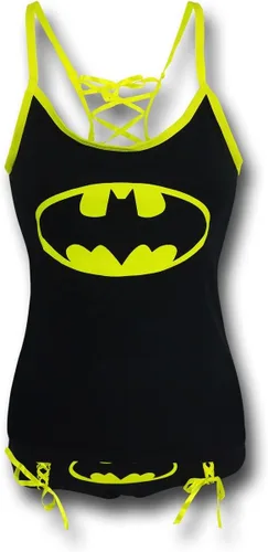 Vista 3 de DC Comics Conjunto de camiseta sin mangas y bragas con logotipo de Batman que brilla en la oscuridad (Juniors S), Negro