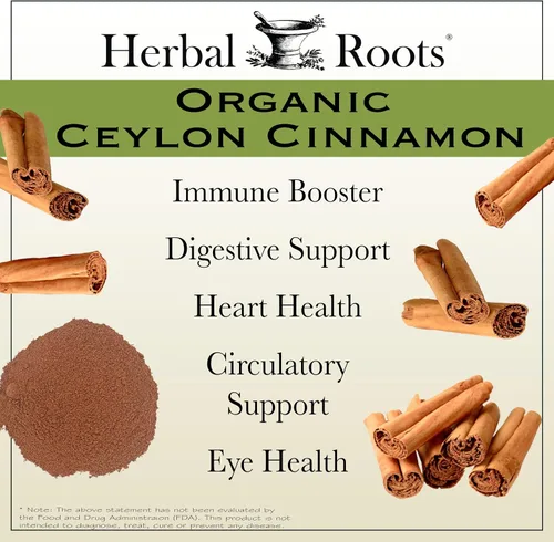 Vista 3 de Herbal Roots Cápsulas orgánicas de canela de Ceilán Certificado USDA Orgánico - Sin OMG 60 cápsulas veganas orgánicas