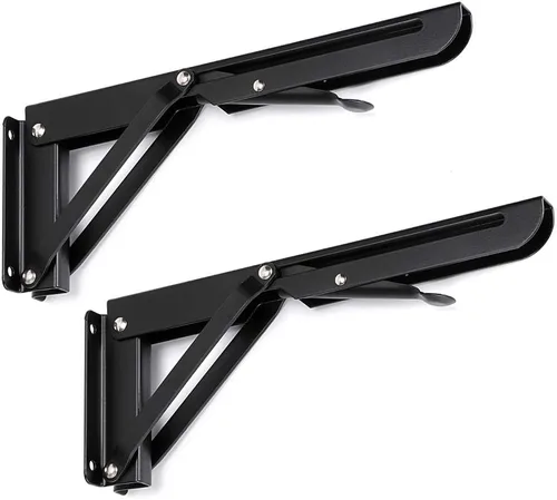 Vista 16 de Sumnacon - Soportes plegables resistentes, soportes de estante de metal negro de alta resistencia para mesa y banco, escuadra triangular de 8