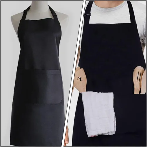 Vista 4 de UPKOCH 2pcs Black Kitchen Aprons for Men and Women, Multi-functional Cooking and Bbq Work Apron with Adjustable Straps, 70x75cm Food Service