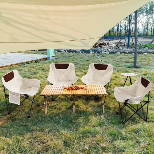 Vista 2 de FairySandy Paquete de 6 sillas de camping portátiles, sillas de campamento plegables ligeras, sillas compactas para mochileros con bolsa de Beige