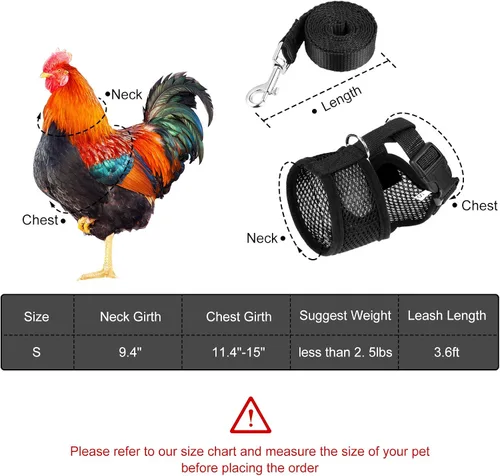Vista 2 de BOAO Arnés de pollo ajustable de 3 piezas con correa y cinturón a juego, cómodo chaleco transpirable para entrenamiento de pollo para pato o ganso