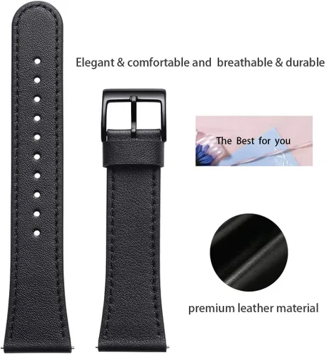 Vista 2 de WFEAGL Correa para Fitbit Versa, correa de cuero de grano superior para reloj inteligente Fitbit Versa Fitness (correa negra + hebilla negra)