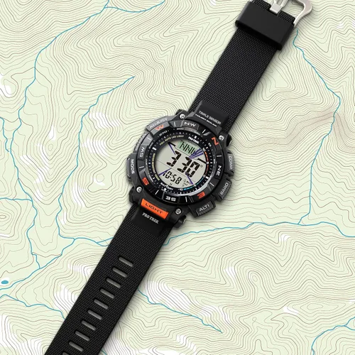 Vista 2 de Casio Pro Trek Bio Mass Tough Solar Triple Sensor con termómetro Altímetro Barómetro Brújula World Time Reloj para hombre PRG340-1 Negro