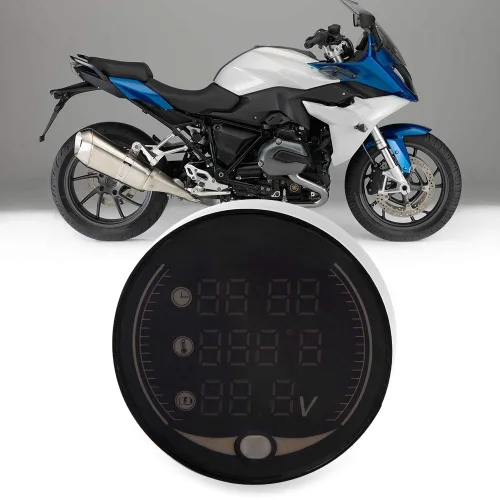 Vista 5 de KIMISS Termómetro electrónico 3 en 1 para motocicleta, voltímetro digital, reloj de tiempo, medidor de temperatura