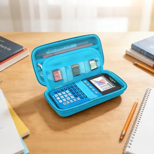 Vista 7 de BOVKE Funda rígida para calculadora de colores Texas Instruments TI-84 Plus CE, TI-84 Plus/TI-83 Plus CE, bolsillo con cremallera adicional para Azul
