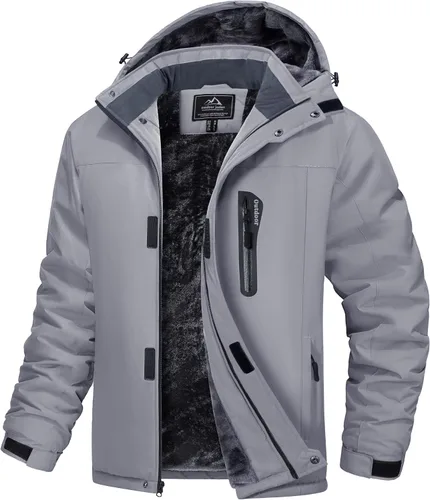 Vista 12 de MAGCOMSEN - Abrigos de invierno para hombre, impermeables, con forro polar, parka, con capucha, para esquiar, senderismo, trabajo Negro