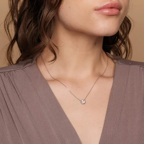 Vista 4 de PAVOI 14K Gold Plated Circle CZ Solitaire Necklace Elegant Bezel Pendant Dainty Cubic Zirconia Halo Choker Necklaces for Women