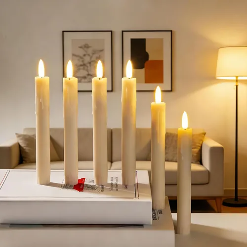 Vista 5 de Velas cónicas sin llama de cera real, funcionan con pilas, control remoto Marfil