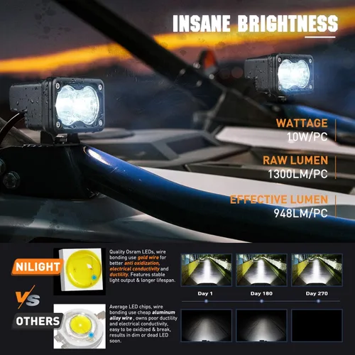 Vista 4 de Nilight 2 cápsulas LED de motocicleta de 3 pulgadas, 1300 lúmenes, luz de conducción EMC integrada, súper foco antiniebla todoterreno, luz auxiliar