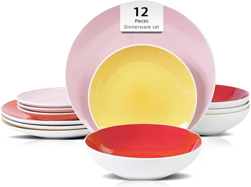 Vista 41 de Juego de 6 platos llanos en forma de cupé de gres de 10.5 pulgadas, muy rosa