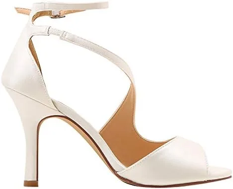 Vista 3 de ElegantPark, zapatos de taco alto con tobillera y hebillas de satén para mujer. Sandalias para fiestas de tarde o graduación
