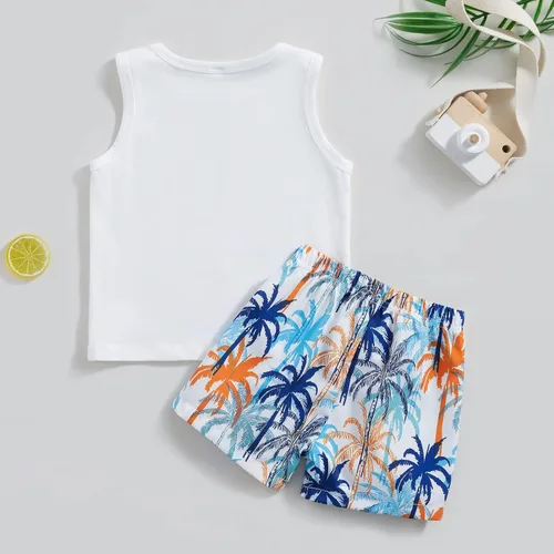 Vista 8 de Conjunto de pantalones cortos para niños pequeños, camiseta estampada junto al mar, 2 piezas, ropa de verano