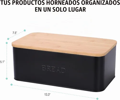 Vista 3 de Caja de pan negra, caja de pan rústica, caja de pan vintage para encimera de cocina, panera negra
