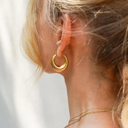 Vista 54 de Aretes de aro gruesos de oro para mujer, chapados en oro de 14 quilates, aretes de aro triple, hipoalergénicos, a la moda, aretes de aro gruesos