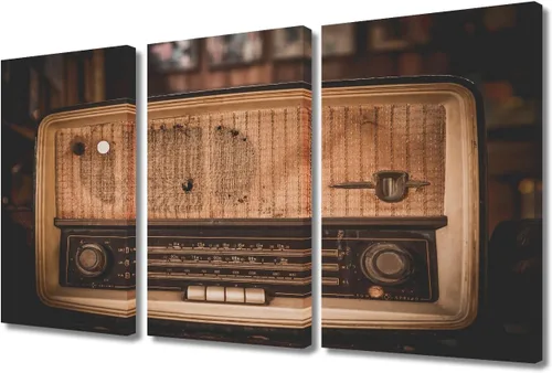 Vista 22 de TUMOVO Arte de pared de estilo retro, grupo de dispositivos electrónicos antiguos de radio, pinturas de imágenes, 3 piezas, lienzo, decoración