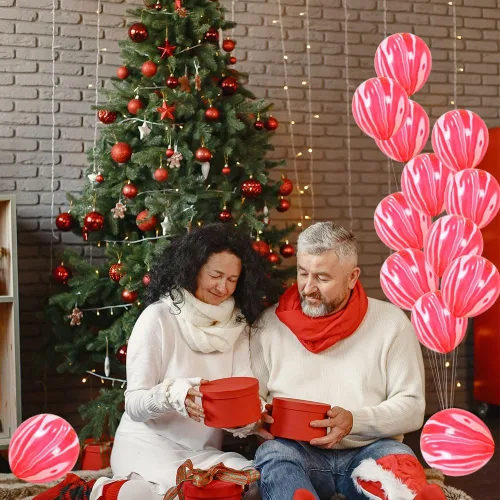 Vista 2 de 50 globos de látex de mármol de 12 pulgadas, globos de mármol arcoíris rojo y blanco para el día de San Valentín, boda, bebé, fiesta de cumpleaños