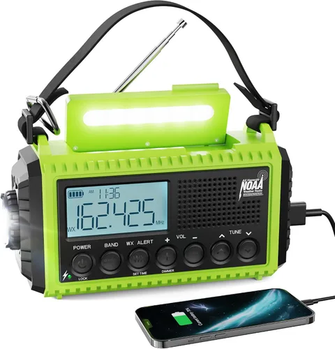 Vista 14 de Raynic - Radio meteorológica NOAA, radio de emergencia solar con manivela de 5000 mAh/18 500 mWh, radio portátil a batería con AM/FM/SW/NOAA