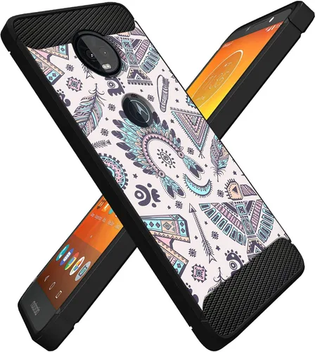 Vista 5 de CasesOnDeck - Funda compatible con Motorola Moto Z4 / Moto Z4 Play, diseño tribal floral mate TPU flexible fibra de carbono texturizada (azul tribal)