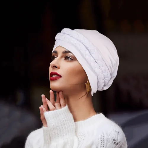 Vista 2 de Gorras de turbante africanas para mujer, gorro con torsión, preatado, doble trenza