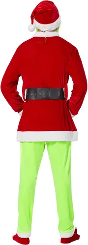 Vista 3 de Christmas Costume for Men Adult Green Big Monster Santa Suit 7PCS Deluxe Furry Halloween Cosplay Outfit Set Holiday