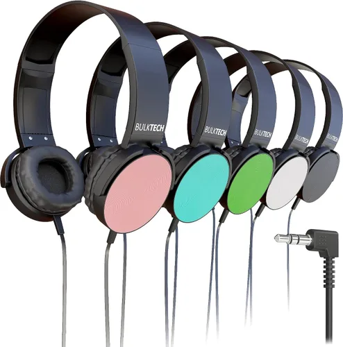 Vista 15 de Paquete de 5 auriculares de cuero con cable sobre la oreja con conector de 3.5mm, carcasa metálica ovalada, negro