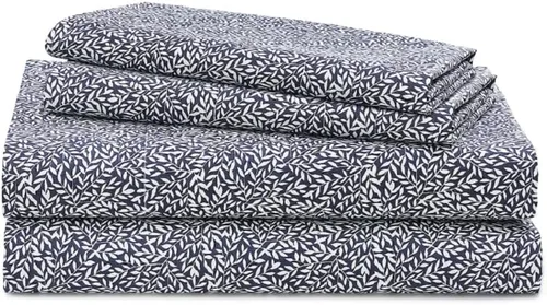 Vista 2 de Lauren Ralph Lauren Juego de sábanas con estampado de hojas de 230 hilos 100% algodón de 4 piezas (gris, queen)