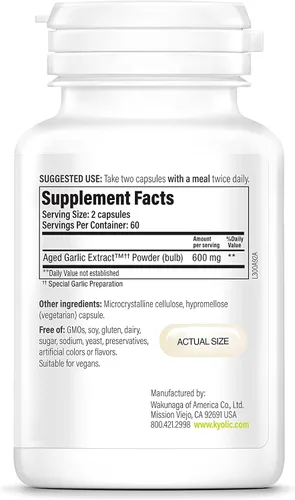 Vista 3 de Kyolic Age Cardiovascular Health* Fórmula vegana 300, 120 cápsulas Fórmula de extracto de ajo envejecido biodisponible vegano que apoya la función