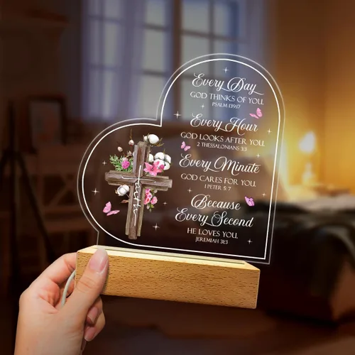 Vista 4 de SANDJEST Luz nocturna acrílica, regalos cristianos para mujeres, regalos inspiradores con versículos de la Biblia, decoración religiosa