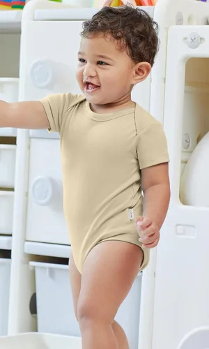 Vista 3 de KOH KOH Body de bebé de manga corta de algodón sólido con hombros descubiertos para niños
