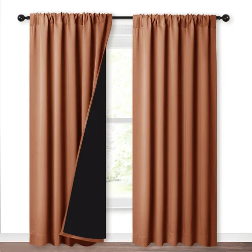 Vista 53 de NICETOWN Biscotti Beige 100% Cortinas opacas de 45" de largo para cocina, bolsillo con varilla para sótano completamente opaco, cortinas térmicas