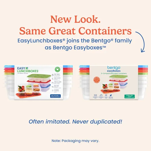 Vista 5 de Bentgo Easyboxes - Contenedores de alimentos reutilizables de 5 compartimentos, juego de 8 piezas, 4 bandejas y 4 tapas, almacenamiento de alimentos