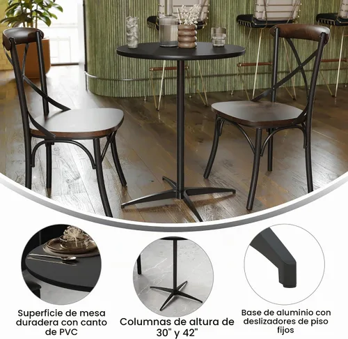 Vista 4 de Flash Furniture Lars Black - Mesa de cóctel redonda de madera de 24 pulgadas con columnas de 30 y 42 pulgadas Negro